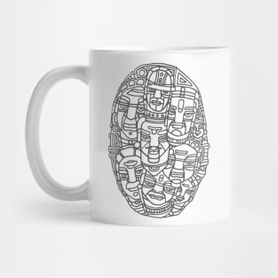 Faces and Expressions Pen and Ink Drawing Composition of Simplistic Tribal Faces Mug